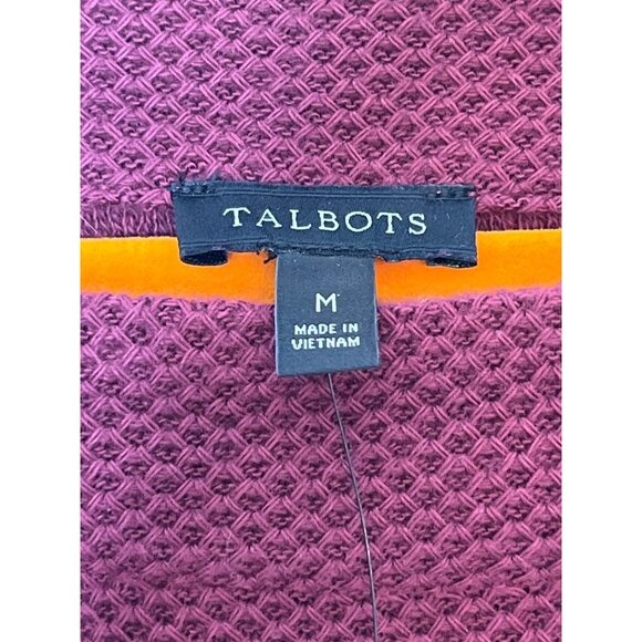 Talbots Knit Bateau Neck Dress Waffle Knit Long‎ Sleeve Red Burgundy Cotton M - Picture 5 of 8